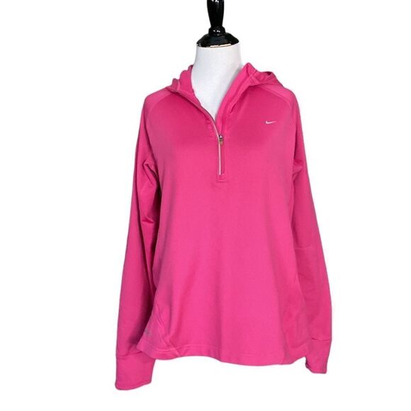 Nike Dri Fit 1/4 zip up Hooded Long Sleeve Shirt Pink - Picture 1 of 14